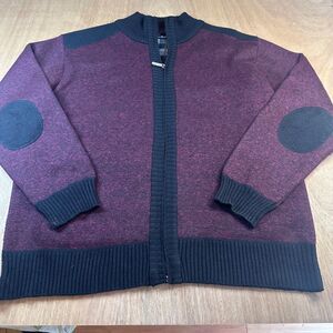 YeoKou Men’s Full Zip Cashmere Blend Sweater Jacket XXL Maroon Black Lined